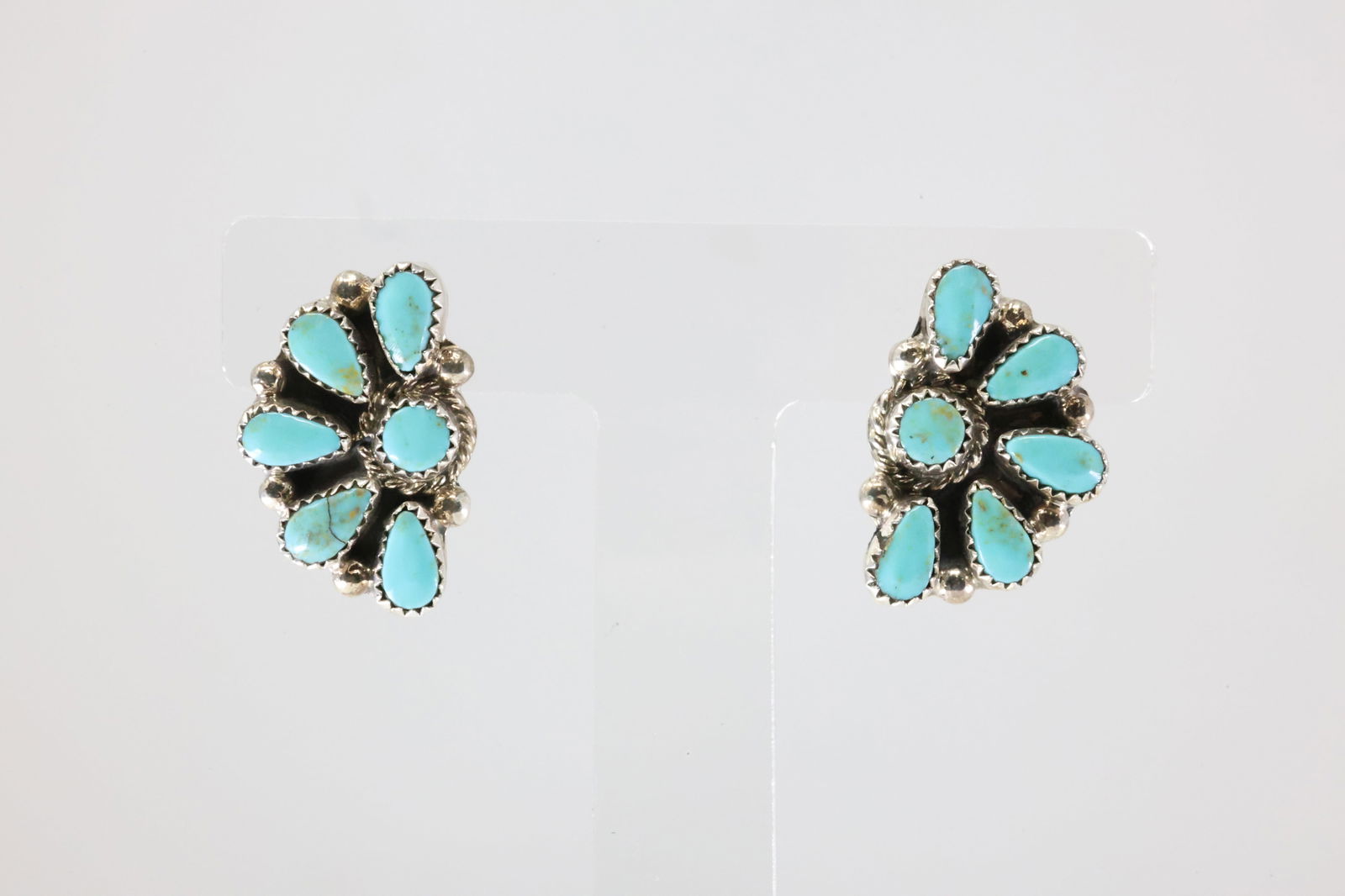 Native America Zuni Sterling Silver Turquoise Post Earring's By Alicia Wilson. (1 of 4)