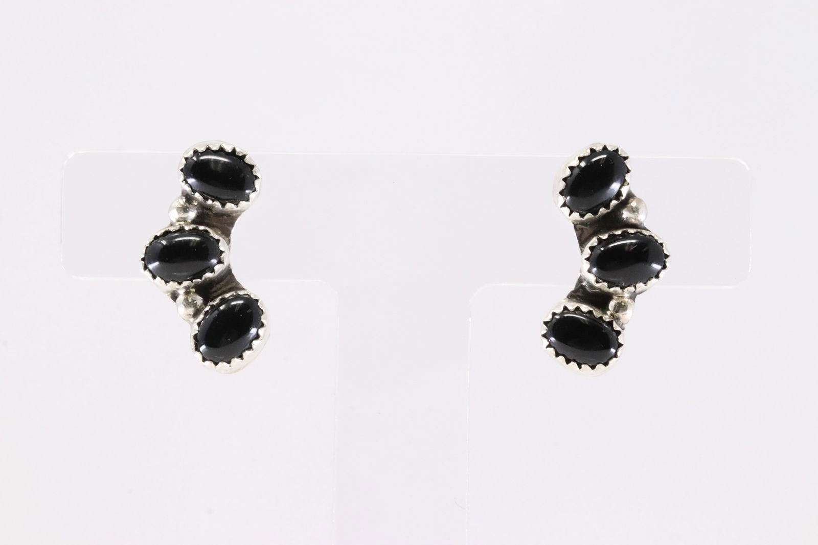 Native America Navajo Sterling Silver Black Onyx Post Earring's By B. (1 of 4)