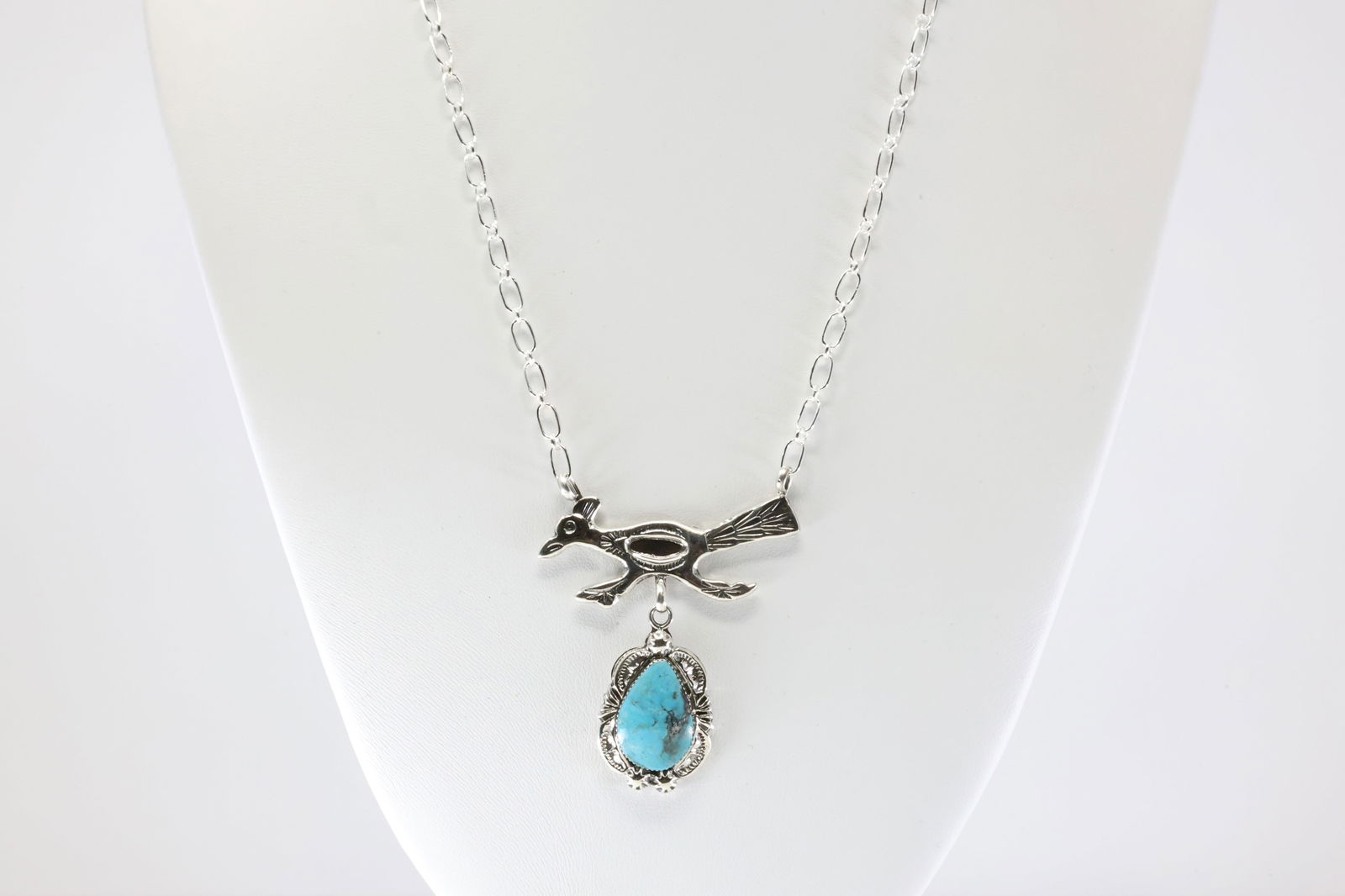 Native America Navajo Sterling Silver Turquoise Roadrunner Necklace By Michael Yazzie. From R.B (1 of 4)