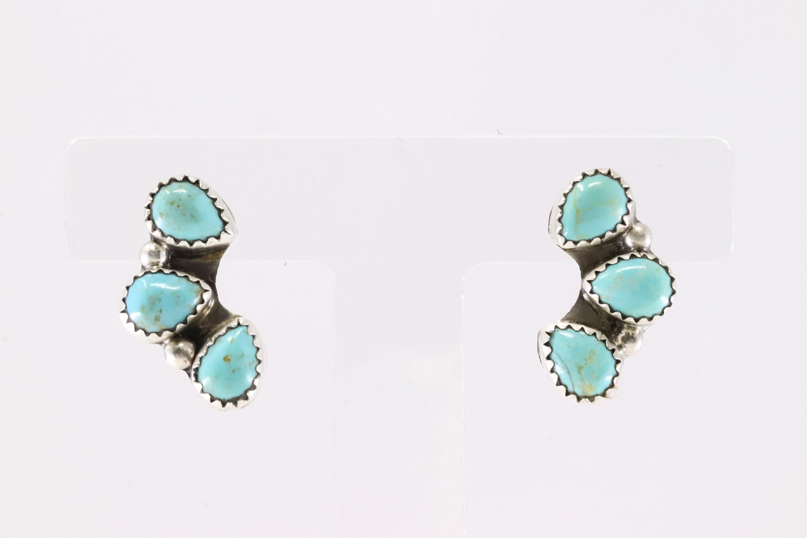Native America Navajo Sterling Silver Turquoise Post Earring's By B. (1 of 4)