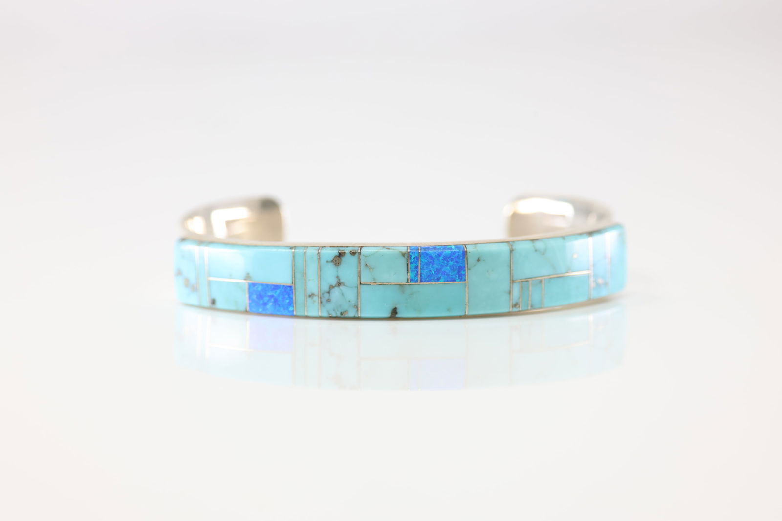 Native America Navajo Sterling Silver Opal & Turquoise Bracelet Cuff By PL. (1 of 4)