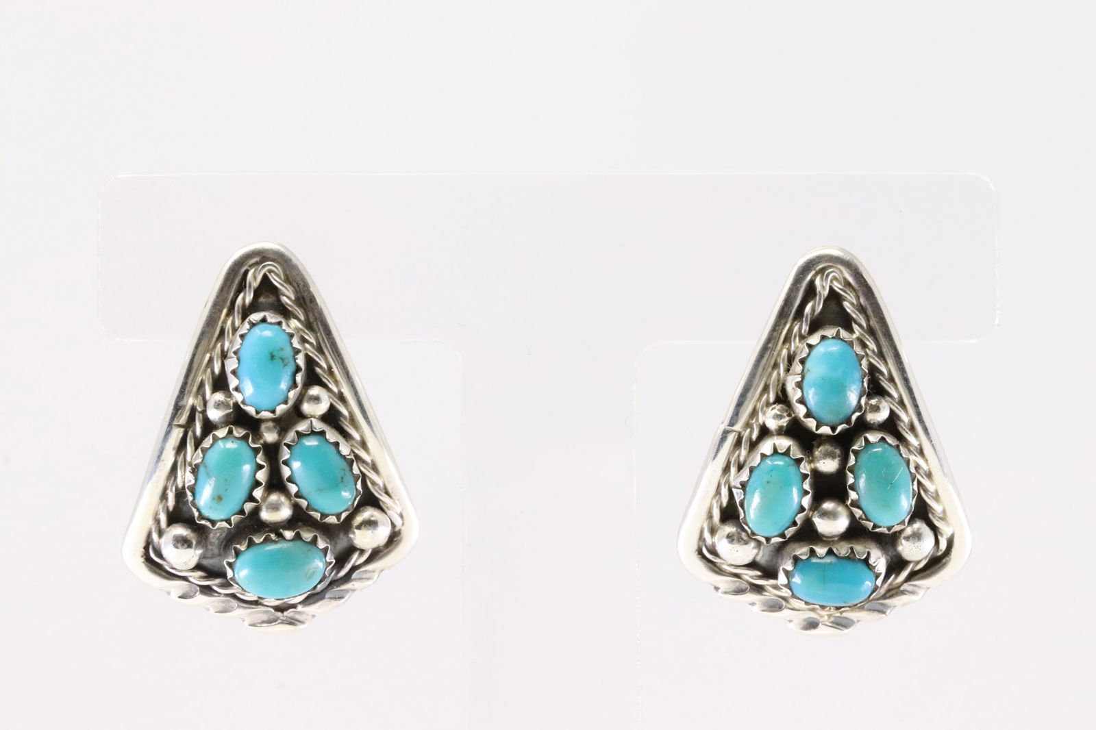 Native America Navajo Sterling Silver Kingman Turquoise Post Earring's By Melvin Chee. (1 of 4)