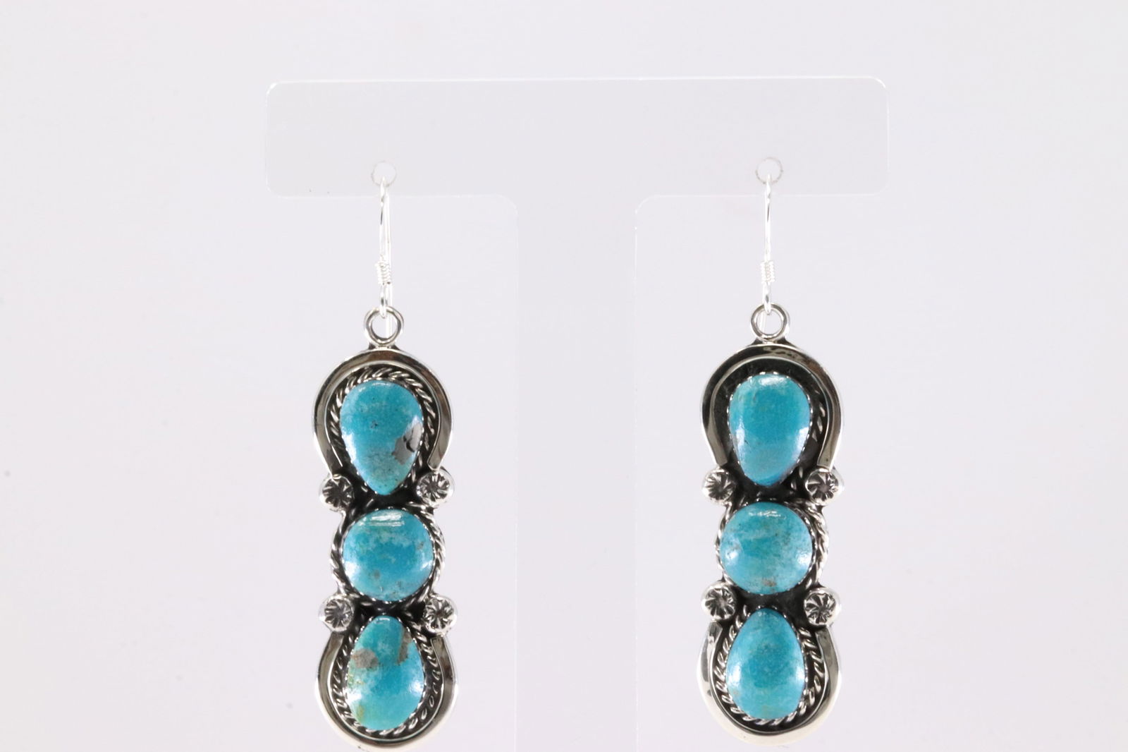 Native America Navajo Sterling Silver Turquoise Dangling Earring's By Marie Bahe.: This is a Native America Navajo Sterling Silver Turquoise Dangling Earring's By Marie Bahe. From R.B Company. Stamp R.B.
