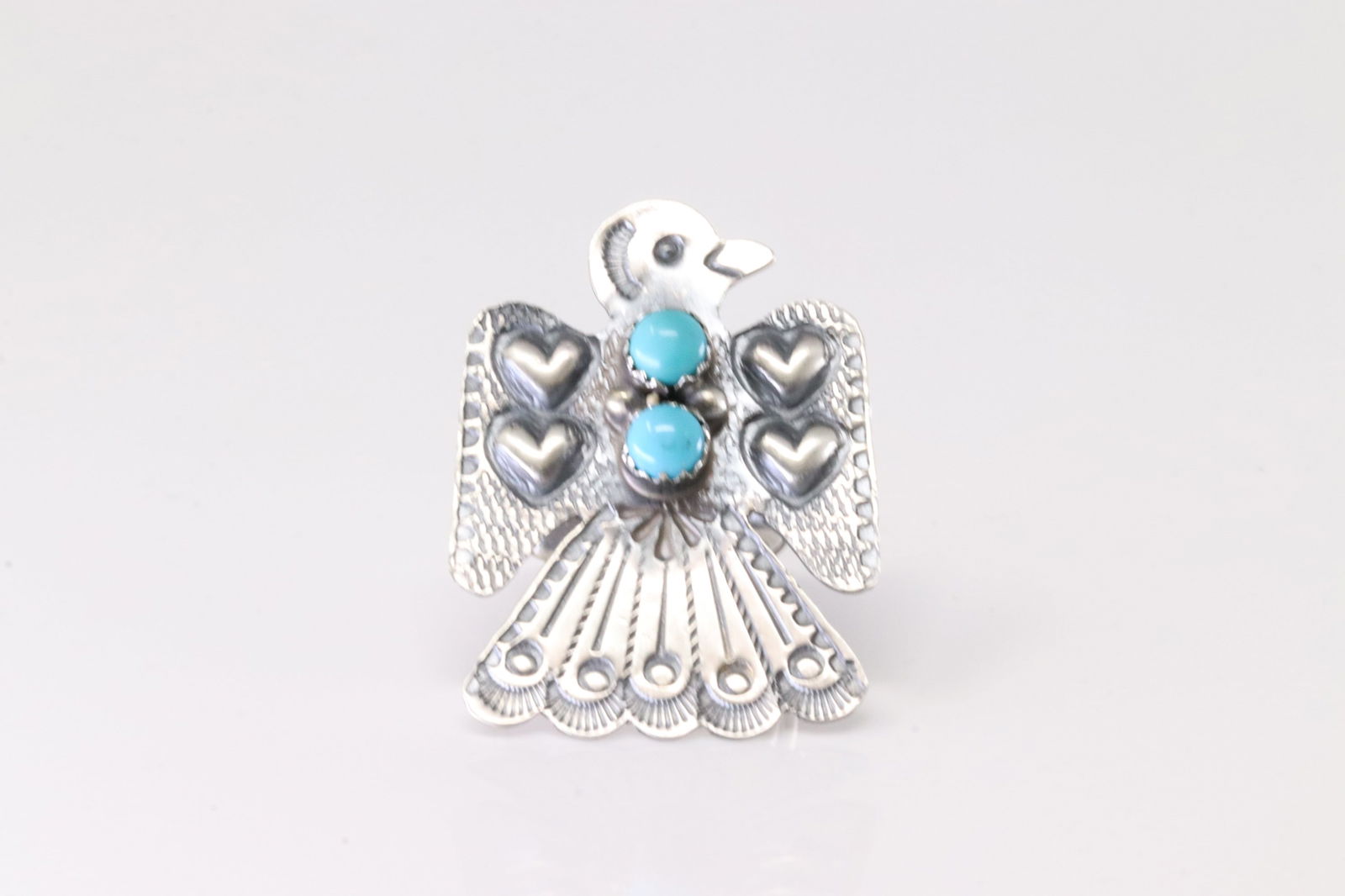 America Sterling Silver Turquoise Thunderbird Ring. (1 of 4)