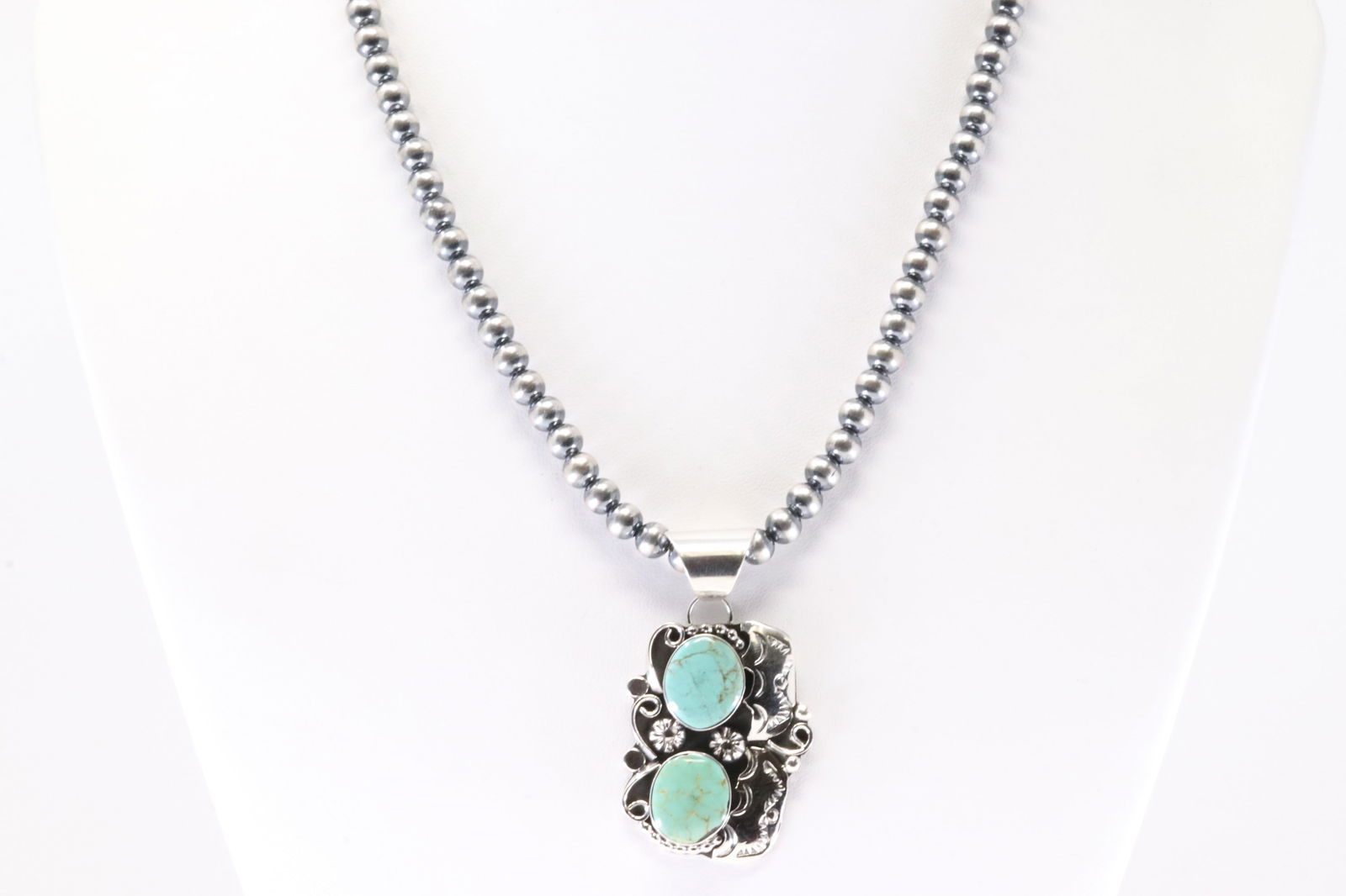 Native America Navajo Sterling Silver Turquoise Pendant By Jeremy Delgarito. With Pearl Beaded (1 of 4)