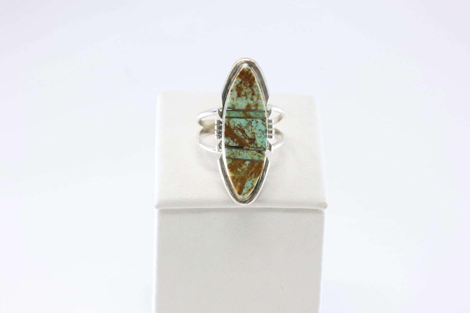 Native America Navajo Sterling Silver Turquoise Inlay Ring By BE. (1 of 4)