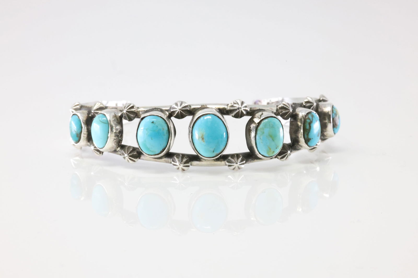 Native America Navajo Sterling Silver Turquoise Bracelet Cuff By AY. (1 of 4)