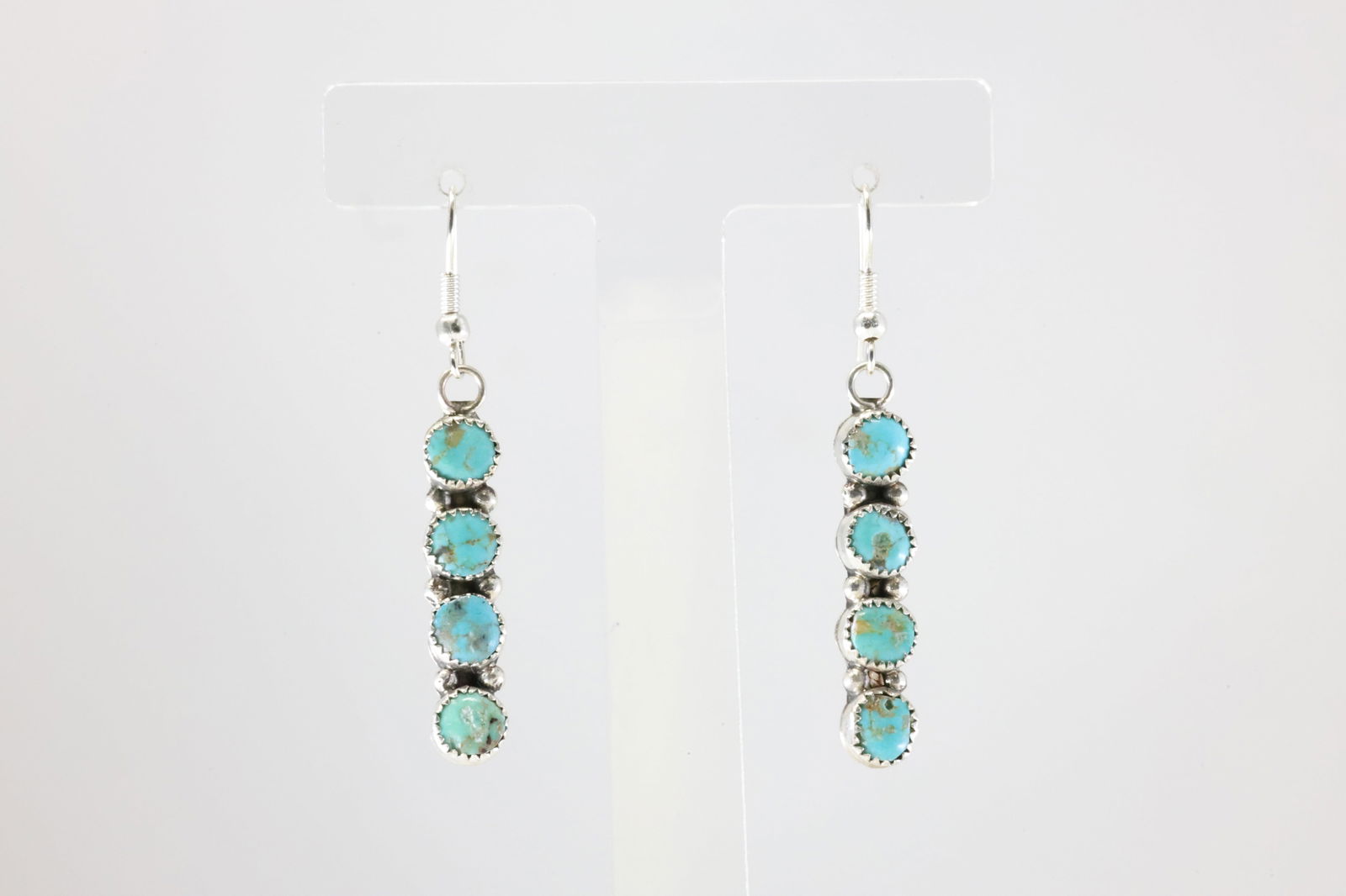 Native America Navajo Sterling Silver Kingman Turquoise Dangling Earring's By Maxine Ramirez. (1 of 4)