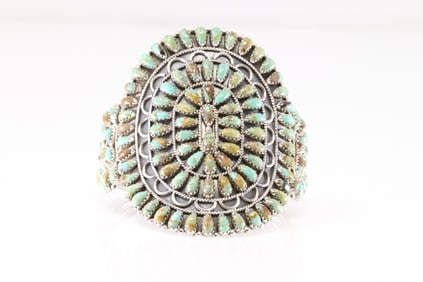Native America Navajo Sterling Silver Synthetic Turquoise Bracelet Cuff By Gevalel Mitchell.