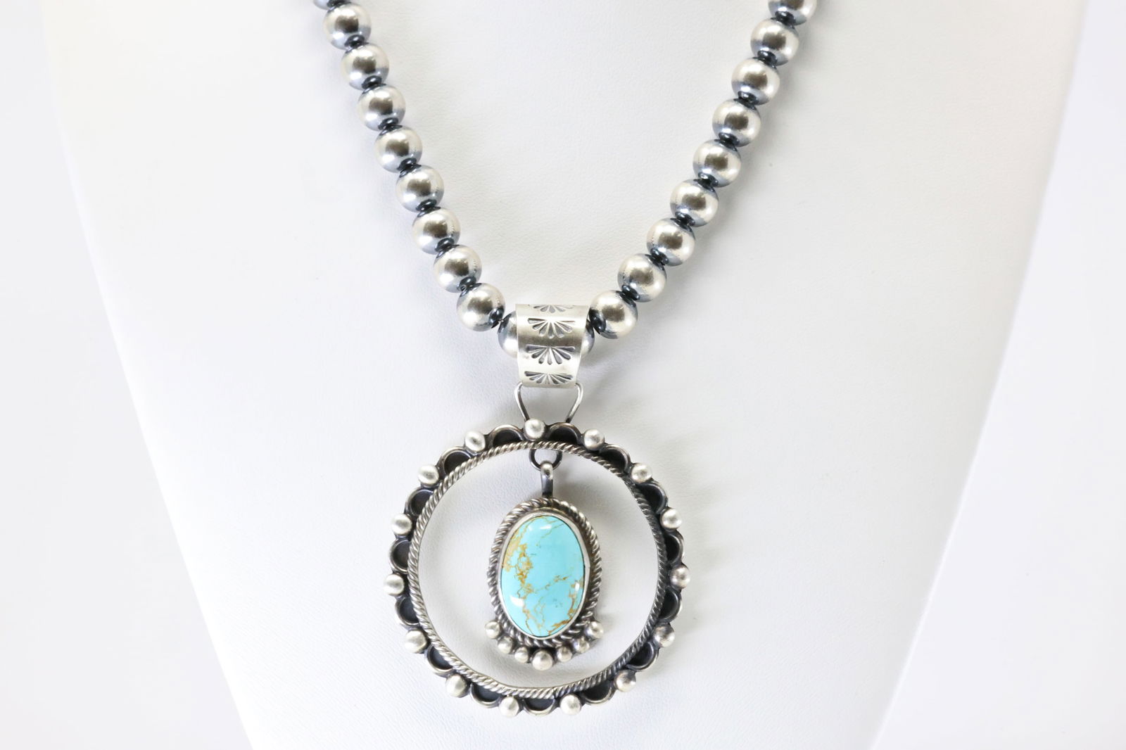 Native America Navajo Sterling Silver Turquoise Pendant By B. Leef With Machine Made Stearling (1 of 4)