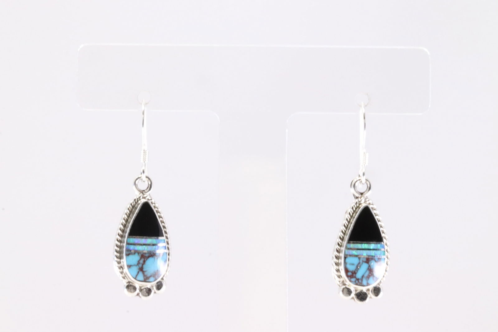 America Sterling Silver Multicolor Inlay Dangling Earring's. (1 of 3)