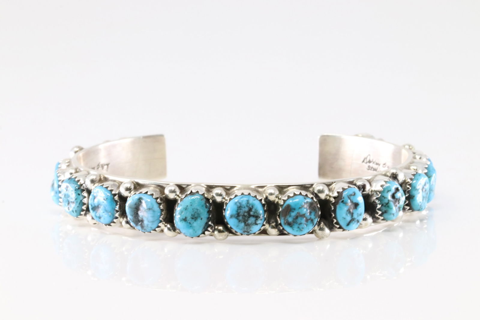 Native America Navajo Sterling Silver Kingman Turquoise Bracelet Cuff By D.Begay. (1 of 4)