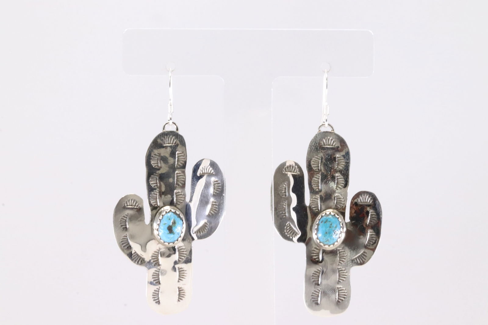 Native America Navajo Sterling Silver Turquoise Cactus Dangling Earring's By Aaron Davis. (1 of 4)