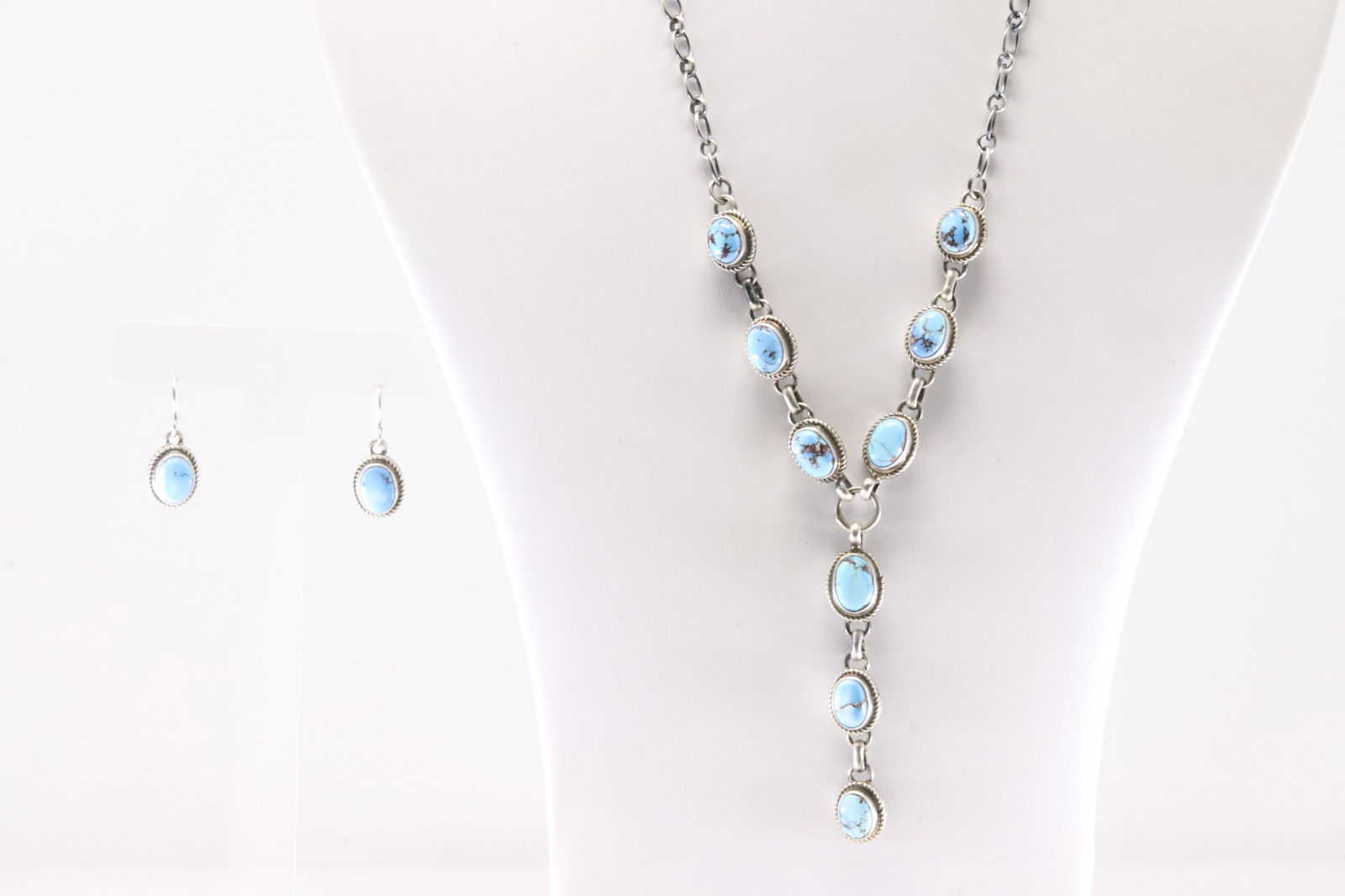 Native America Navajo Sterling Silver Golden Hill Turquoise Necklace & Earring's Set By SH.: This is a Native America Navajo Sterling Silver Golden Hill Turquoise Necklace & Earring's Set By SH. Stamp SH. Necklace Length: 24.00.