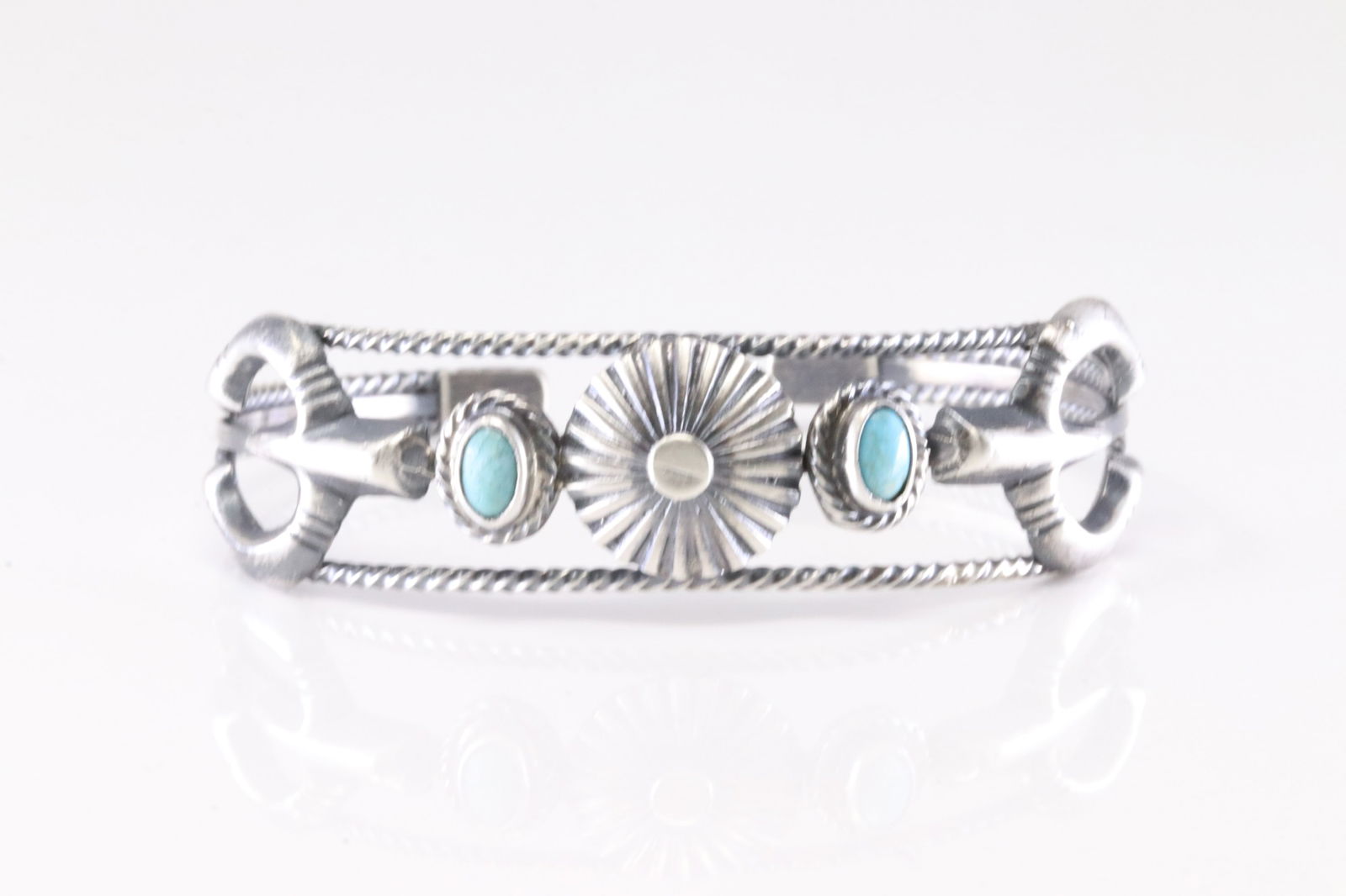Native America Navajo Sterling Silver Turquoise Bracelet Cuff By Bobby Platero. From R.B Company. (1 of 4)