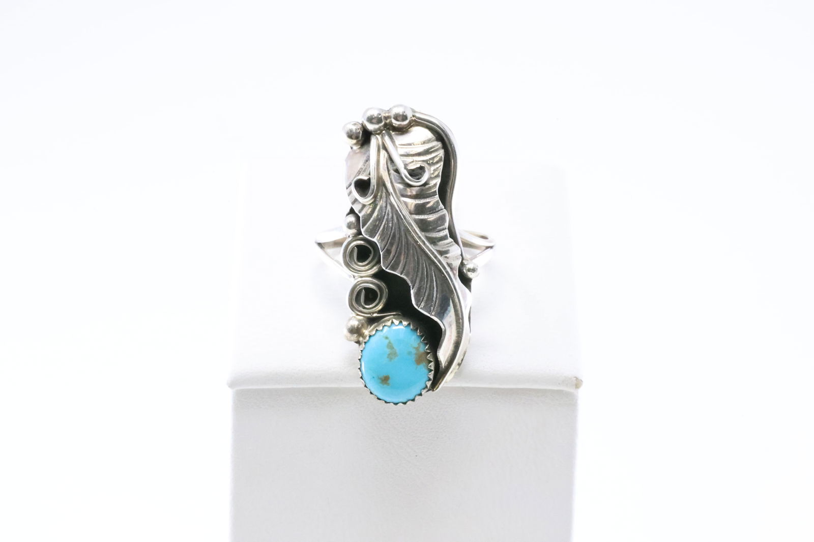 Native America Navajo Sterling Silver Turquoise Feather Ring By H. (1 of 4)