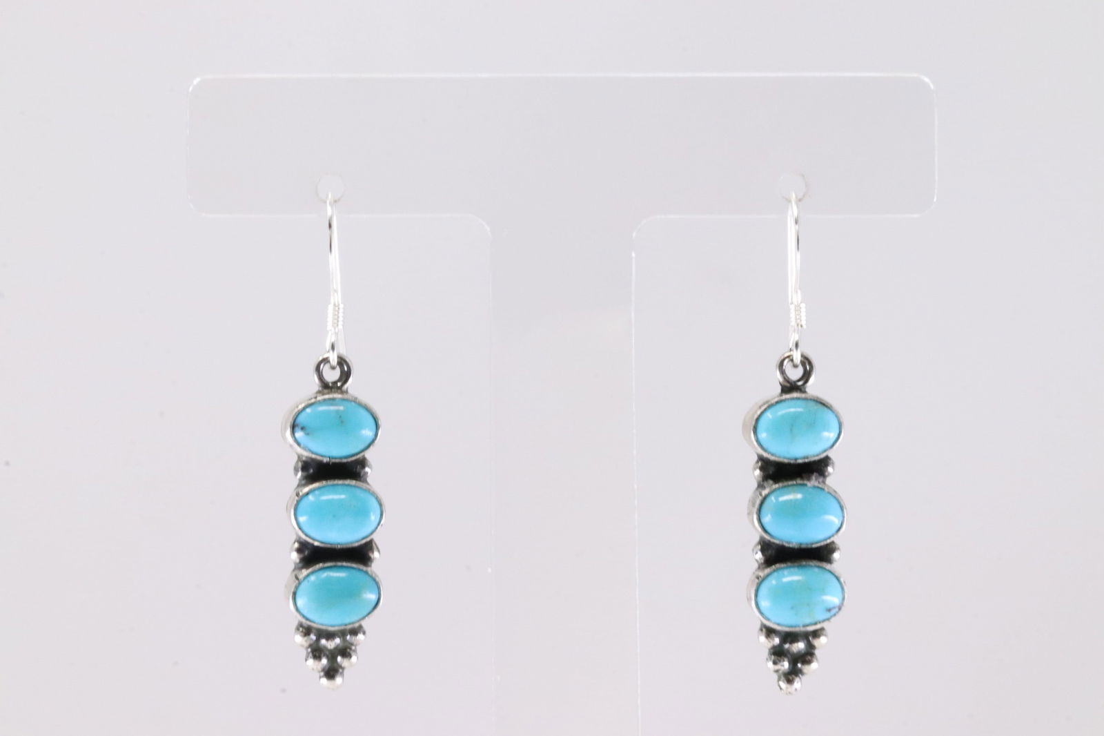 Native America Navajo Sterling Silver Turquoise 3 Stone Dangling Earring's By Gary Shorty. From R.B (1 of 4)