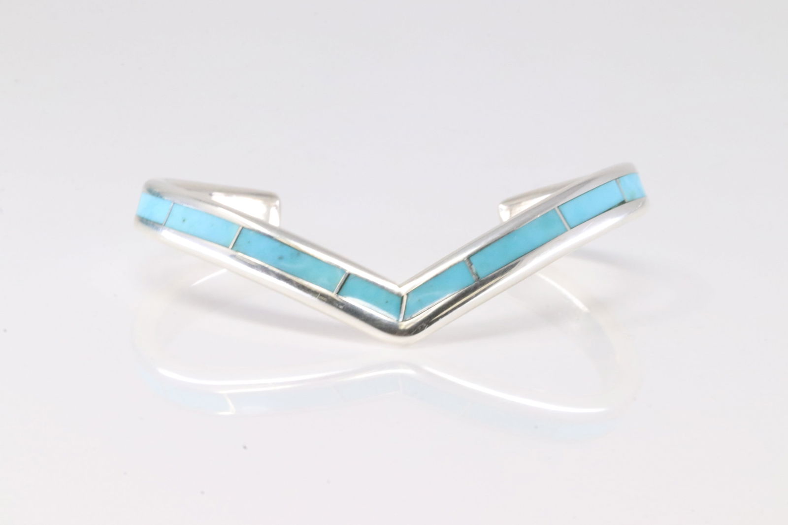 Native America Zuni Sterling Silver Turquoise Inlay Bracelet Cuff By Loretto. (1 of 4)