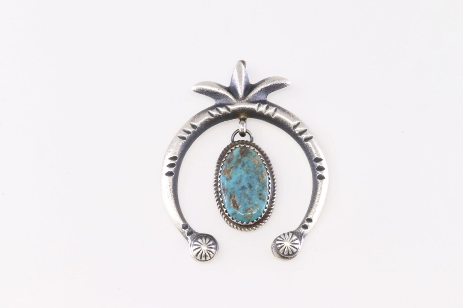 Native America Navajo Sterling Silver Kingman Turquoise Pendant By M.C.: This is a Native America Navajo Sterling Silver Kingman Turquoise Pendant By M.C.