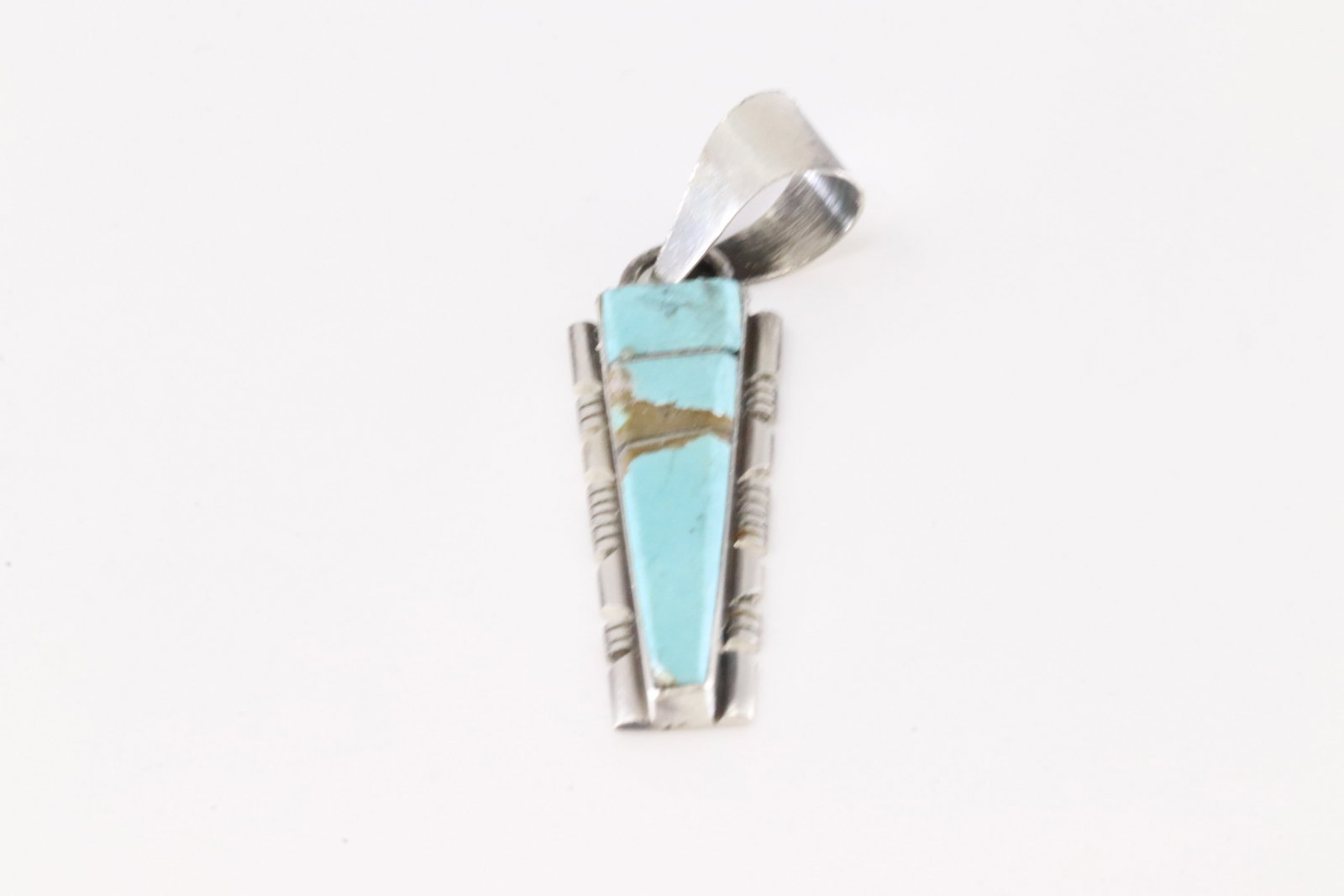 Native America Navajo Sterling Silver Turquoise Inlay Pendant By SF.: This is a Native America Navajo Sterling Silver Turquoise Inlay Pendant By SF. Stamp SF.