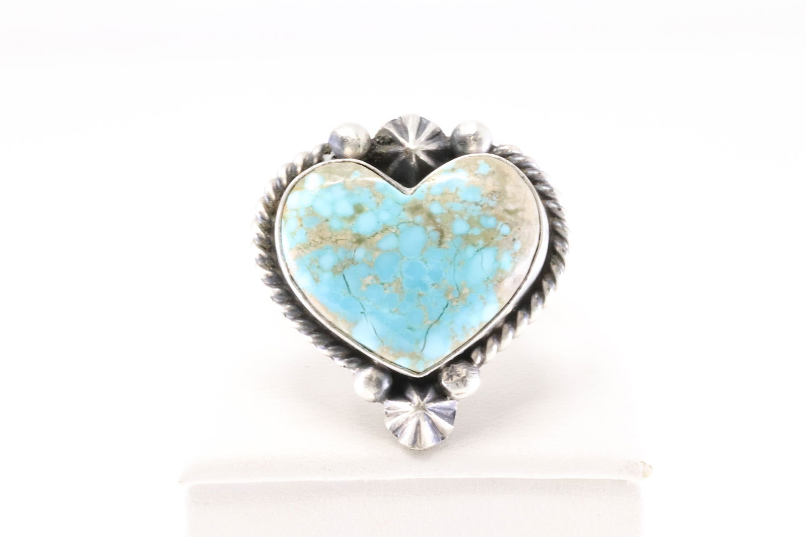 Native America Navajo Sterling Silver Turquoise Heart Ring By Dixon. (1 of 4)