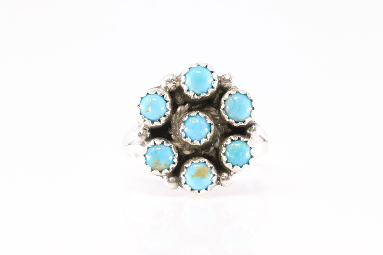 Native America Navajo Sterling Silver Turquoise Flower Ring By M.R. (1 of 4)
