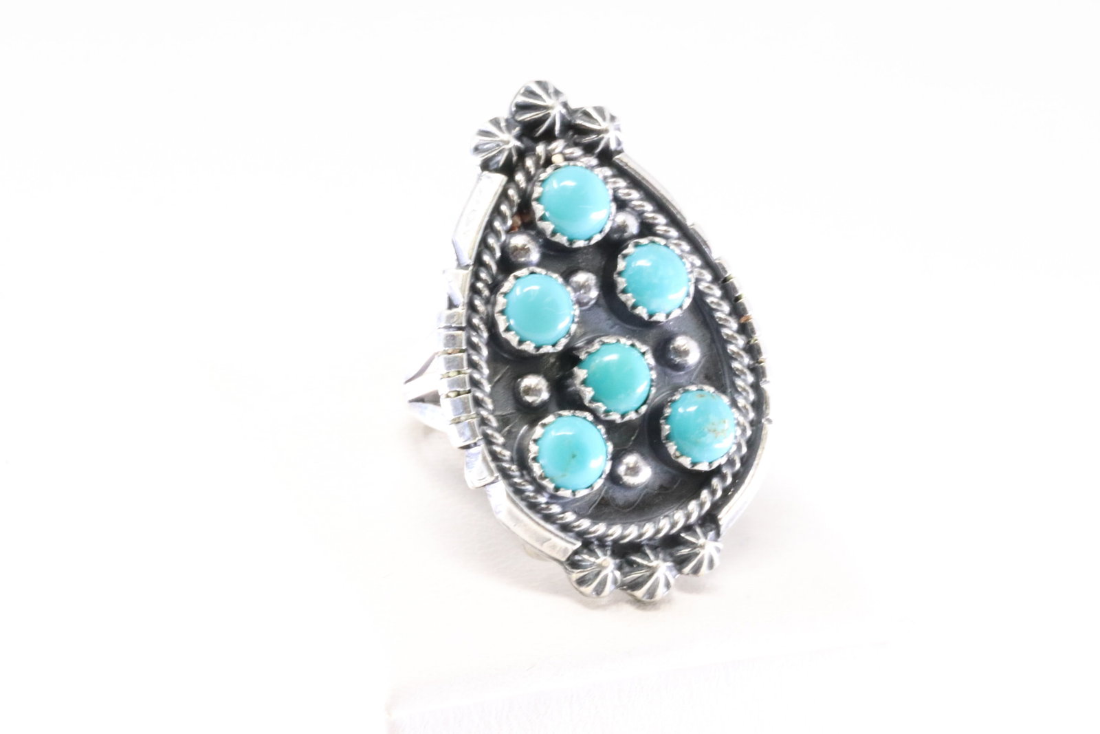 Native America Navajo Sterling Silver Turquoise Ring By Kenny Lonjose.: This is a Native America Navajo Sterling Silver Turquoise Ring By Kenny Lonjose. Stamp Z. Ring size: 6.50.