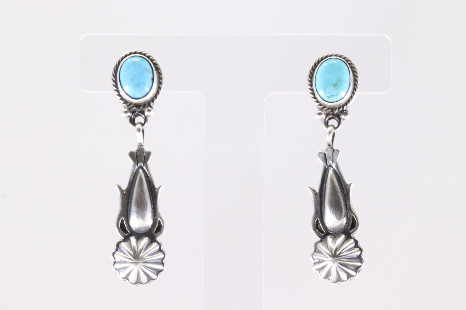 Native America Navajo Sterling Silver Turquoise Post / Dangling Earring's By Verley Betone. (1 of 4)