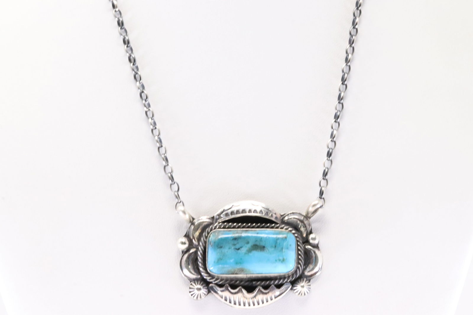 Native America Navajo Sterling Silver Turquoise Necklace By M. (1 of 4)