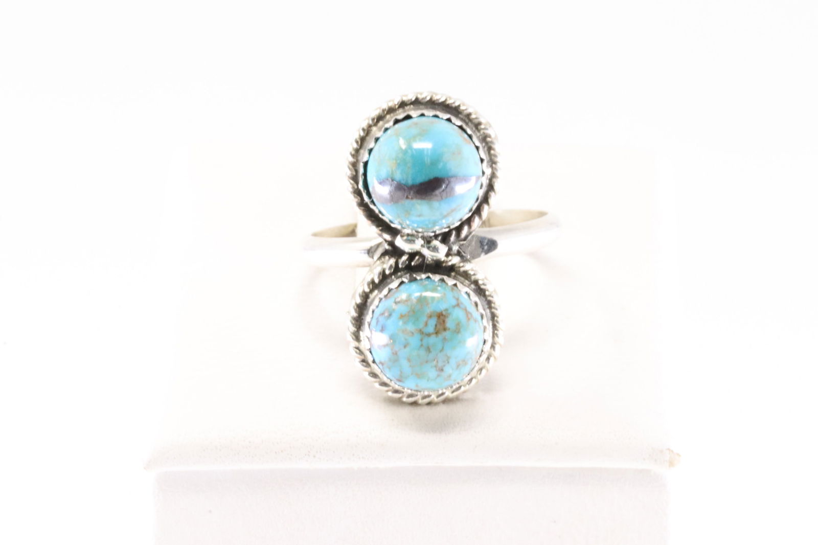 America Sterling Silver Turquoise Ring 2 Stone. (1 of 4)