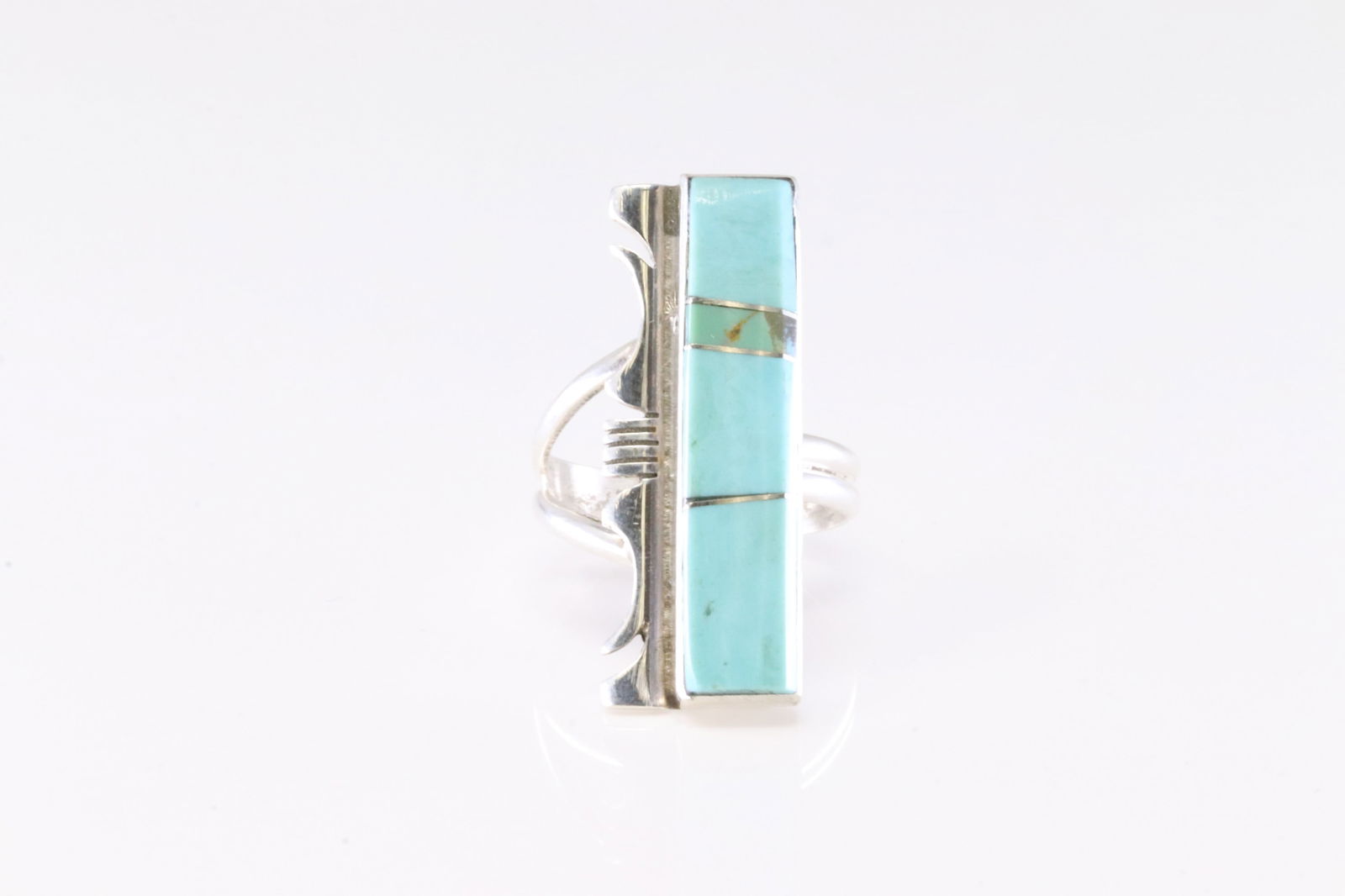 Native America Navajo Sterling Silver Turquoise Inlay Ring By SF. (1 of 4)