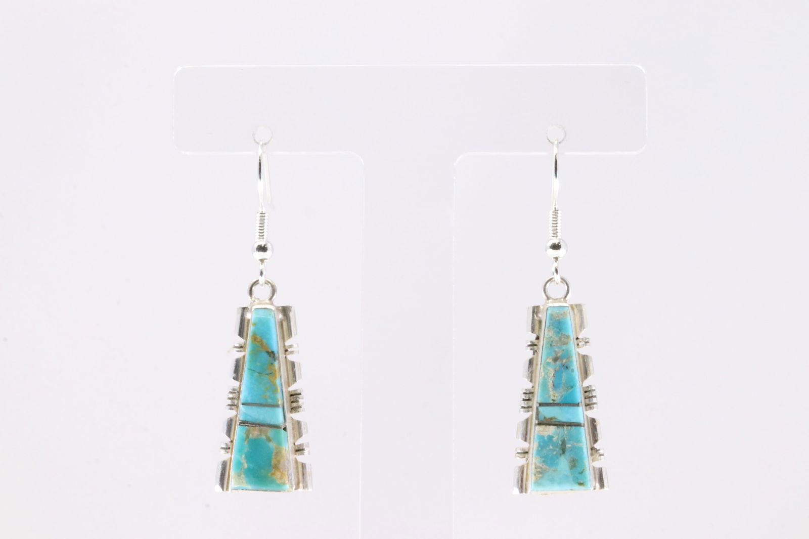 Native America Navajo Sterling Silver Kingman Turquoise Inlay Dangling Earring's By Steve Francisco. (1 of 4)