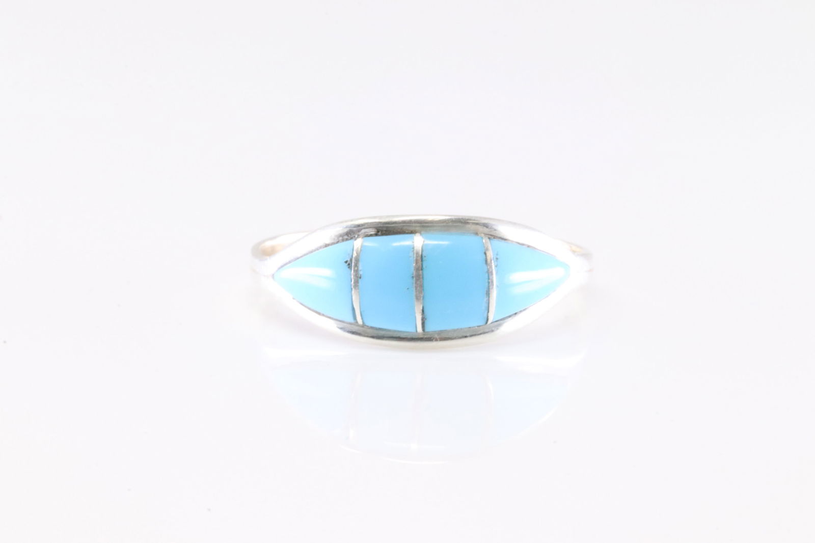 Native America Navajo Sterling Silver Turquoise Inlay Ring By R.K. (1 of 3)