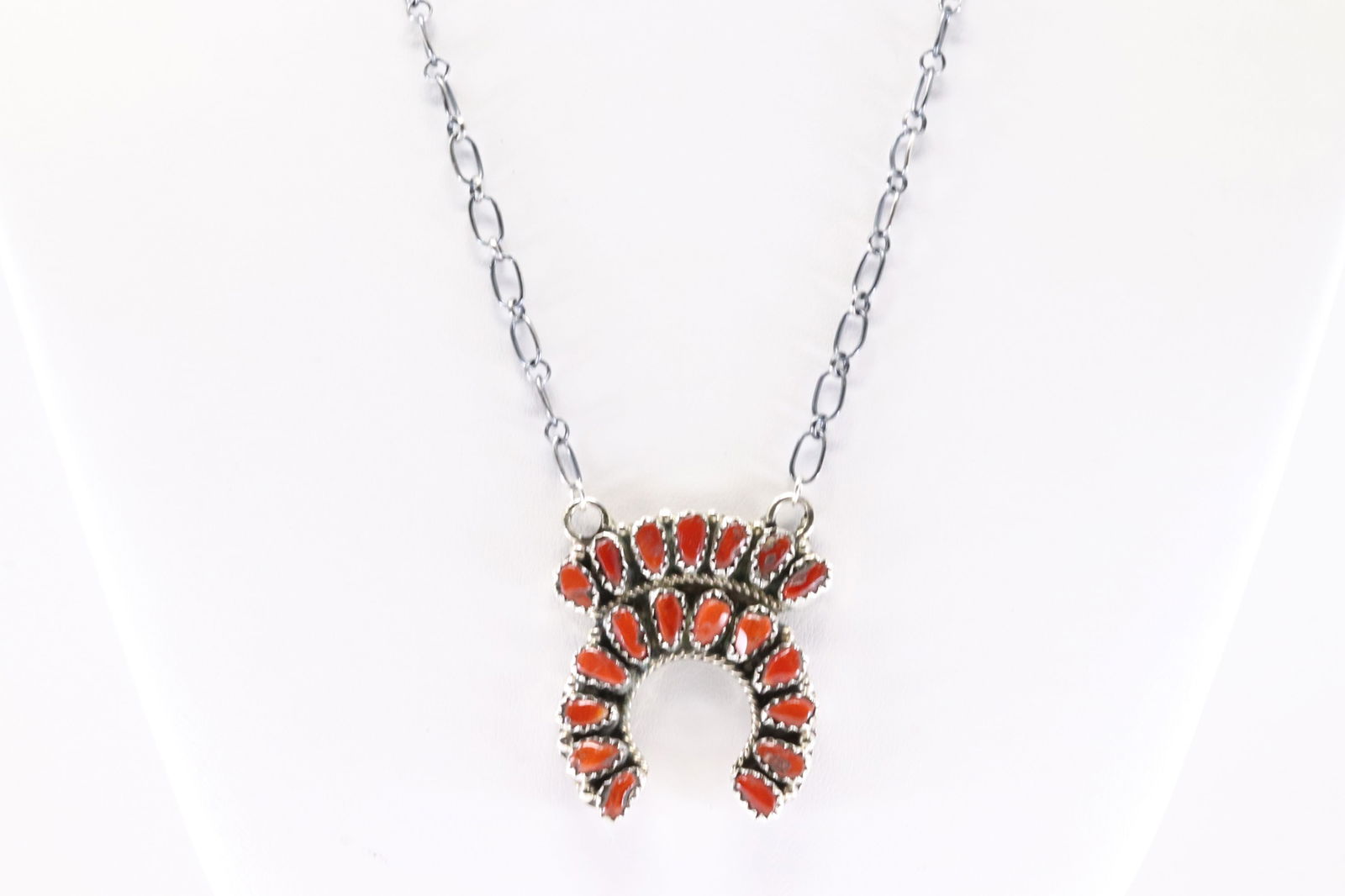 Native America Navajo Sterling Silver Coral Necklace By Justina Wilson. (1 of 4)