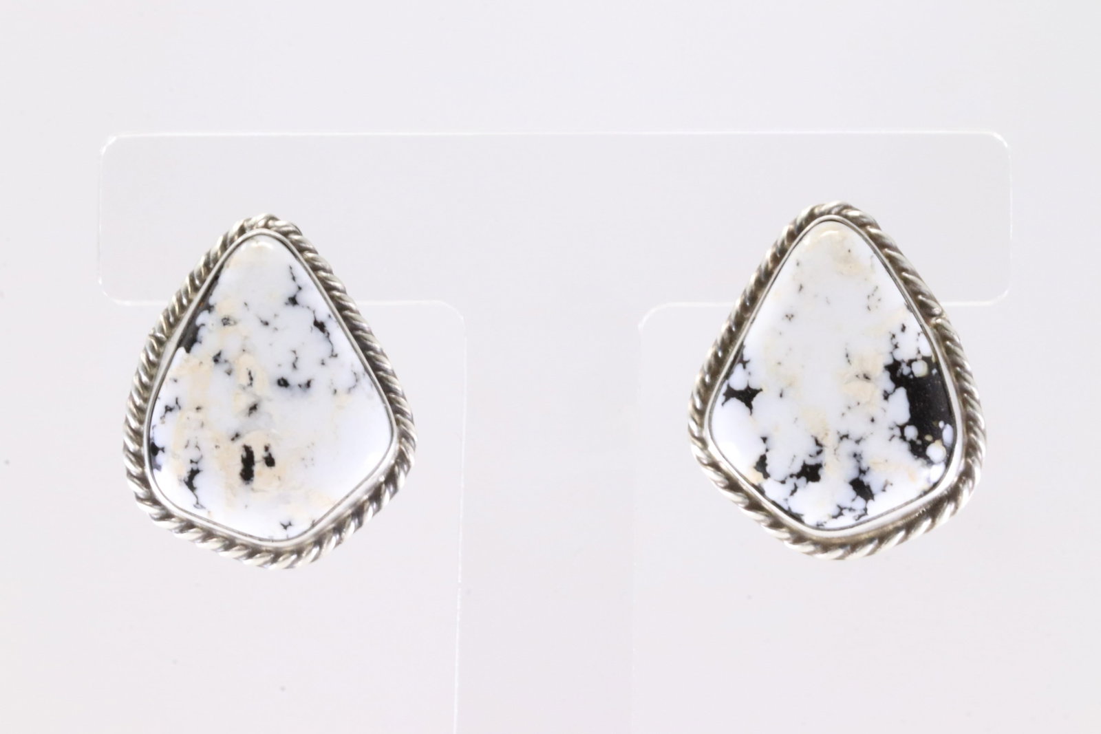 Native America Navajo Sterling Silver White Stone Post Earring's By Chassity Belone.: This is a Native America Navajo Sterling Silver White Stone Post Earring's By Chassity Belone.