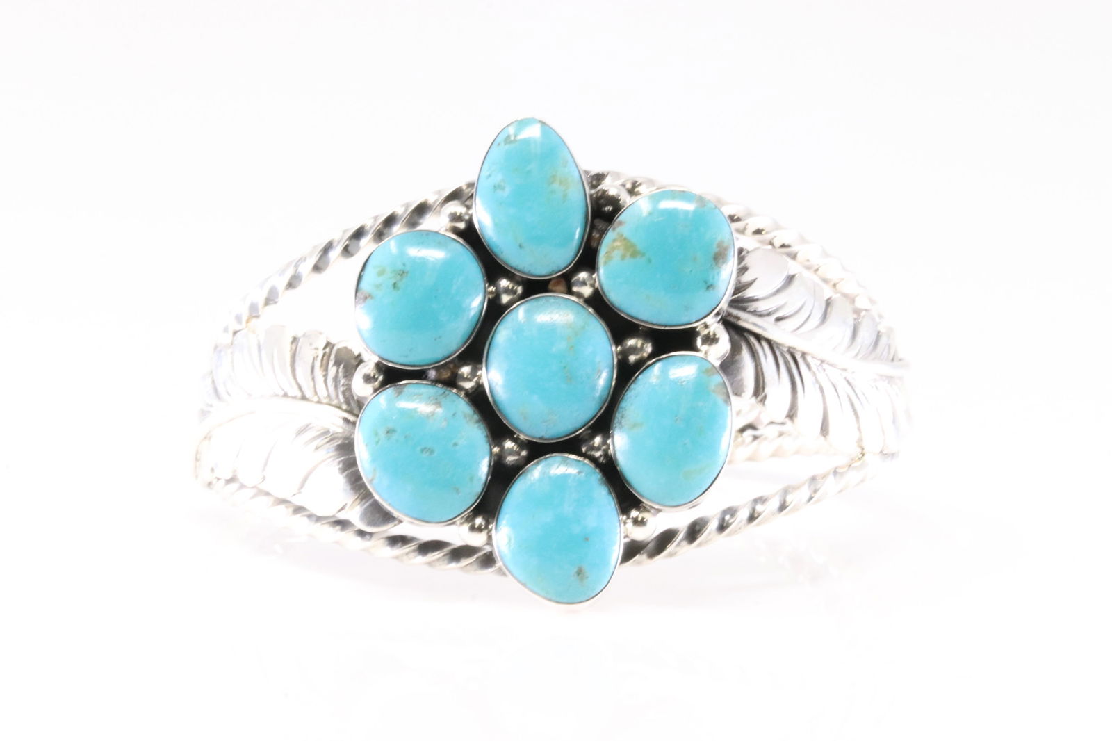 Native American Navajo Sterling Silver Turquoise Bracelet Feather Cuff By A.Smith.: This is a Native American Navajo Sterling Silver Turquoise Bracelet Feather Cuff By A.Smith. Stamp P.A. Smith.