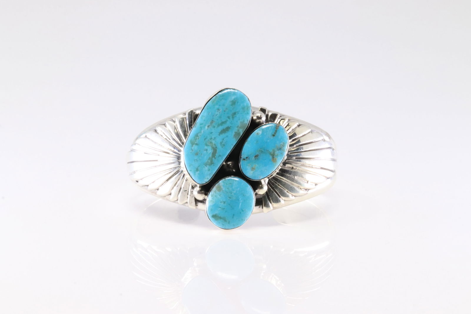 Native America Navajo Sterling Silver Kingman Turquoise Bracelet 3 Stone Cuff By Emerson Delgarito (1 of 4)
