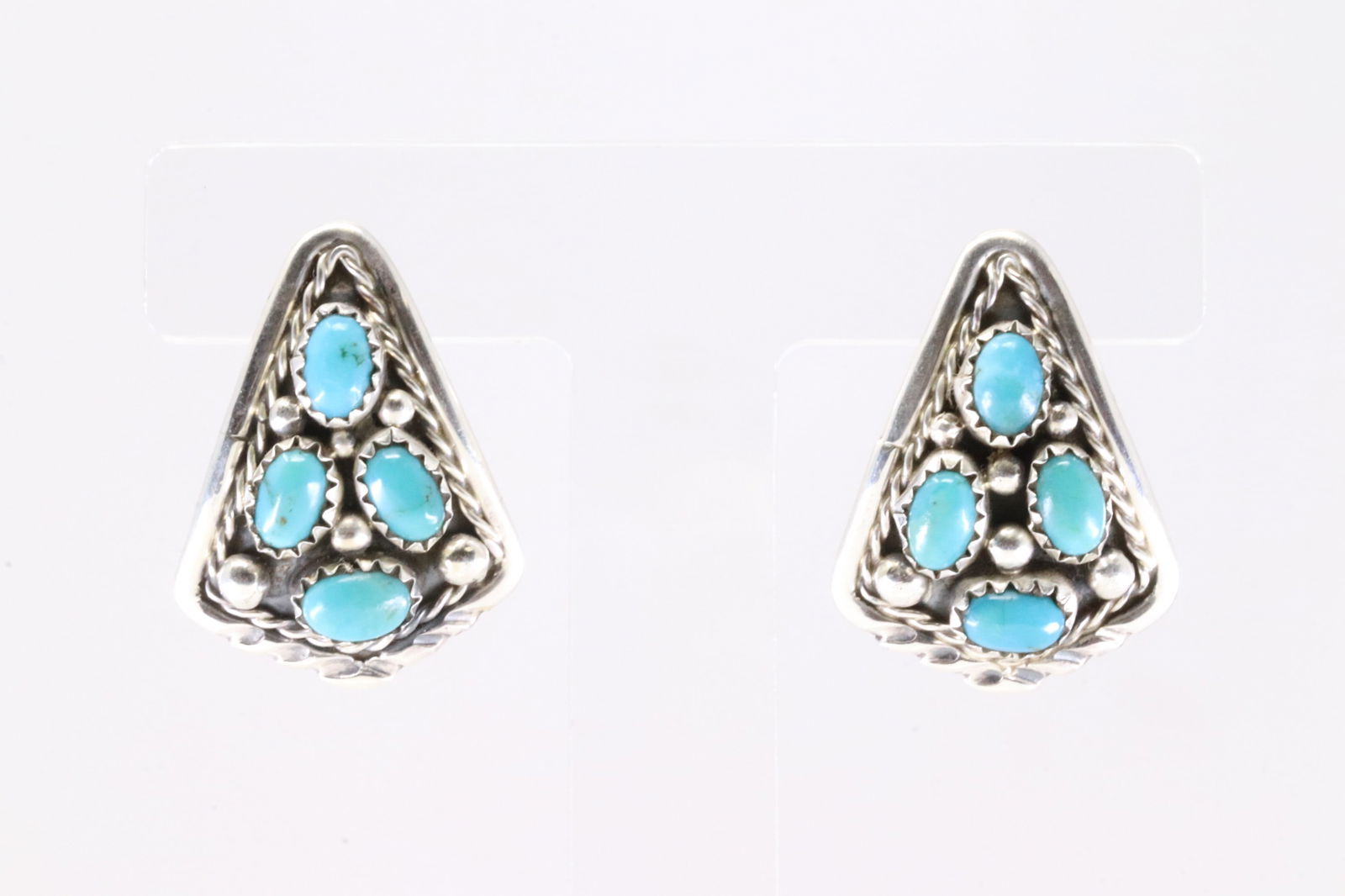 Native America Navajo Sterling Silver Kingman Turquoise Post Earring's By Melvin Chee. (1 of 4)