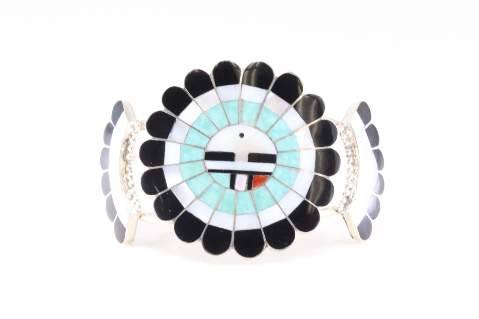 Native America Zuni Sterling Silver Multi-Color Stone Sunface Inlay Bracelet Cuff By J.D.Massie. (1 of 4)