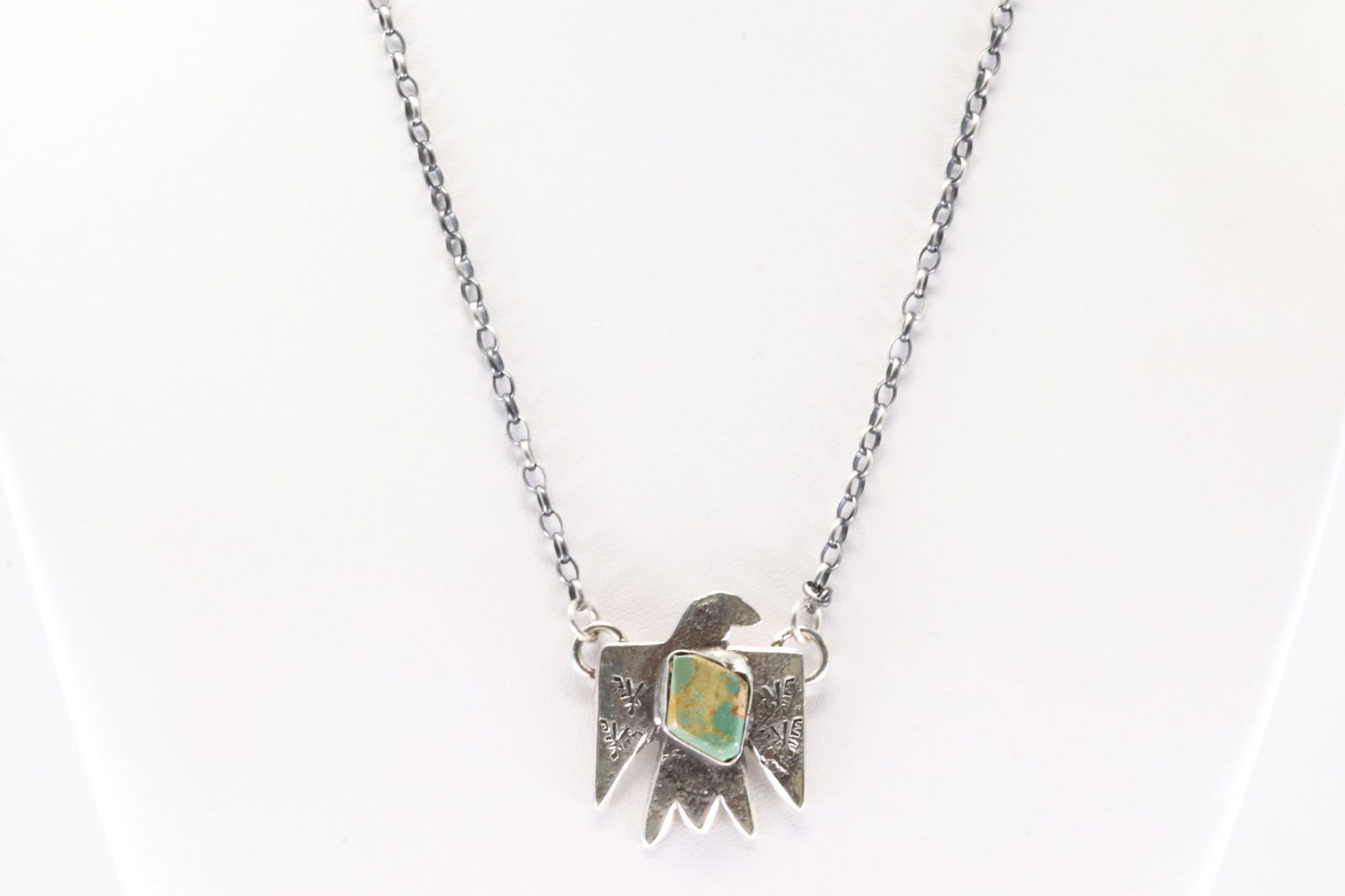 Native America Zuni Sterling Silver Turquoise Thunderbird Necklace By Jude Candelaria. (1 of 4)