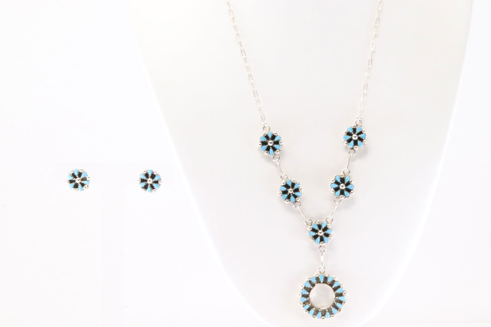 Native America Zuni Sterling Silver Turquoise Necklace / Earring's Set By Tricia Leekity. (1 of 6)