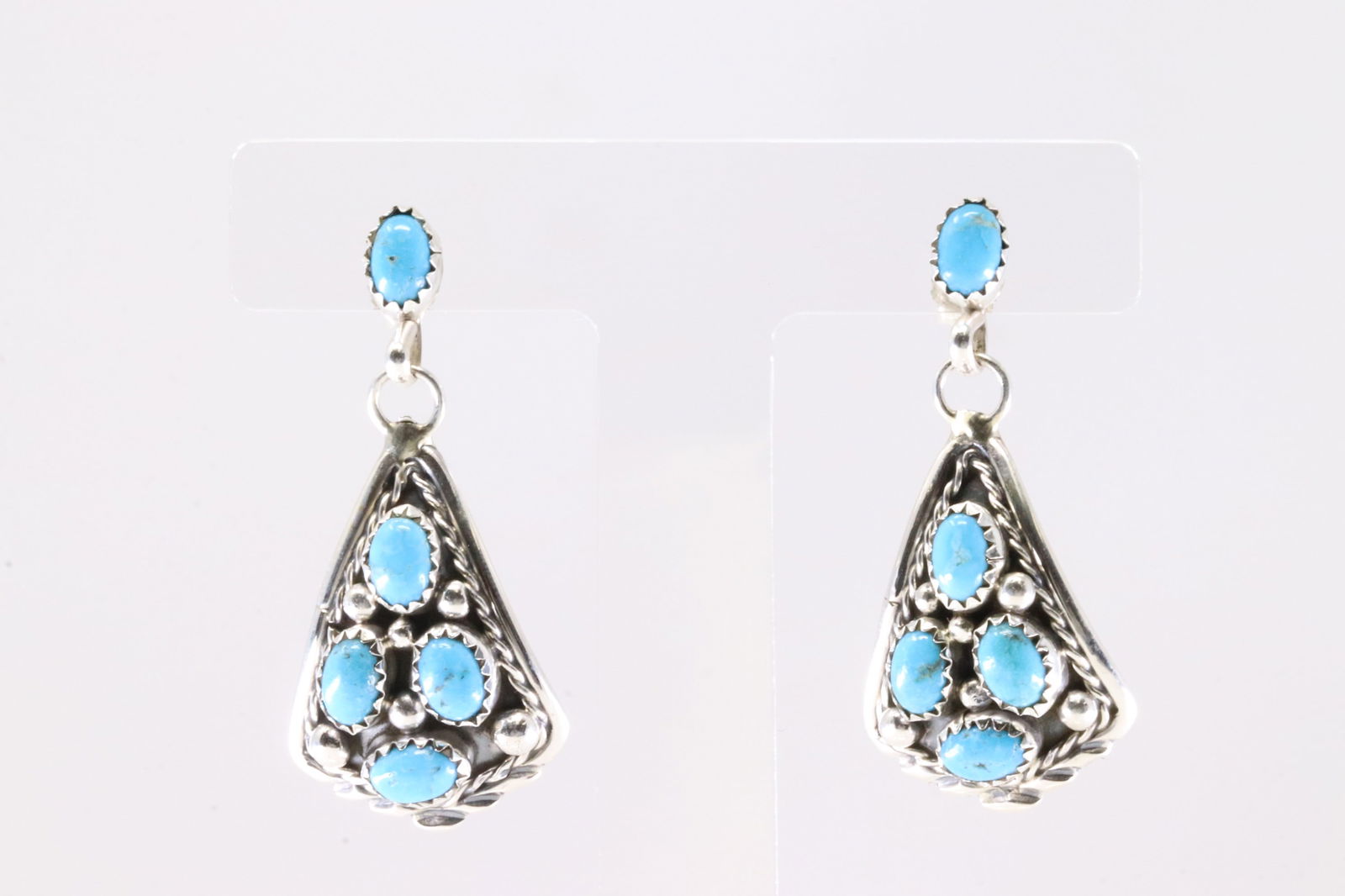 Native America Navajo Sterling Silver Kingman Turquoise Post Dangling Earring's By Melvin Chee. (1 of 4)