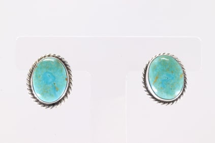 Native America Navajo Sterling Silver Kingman Turquoise Post Earring's By Chassity Belone.