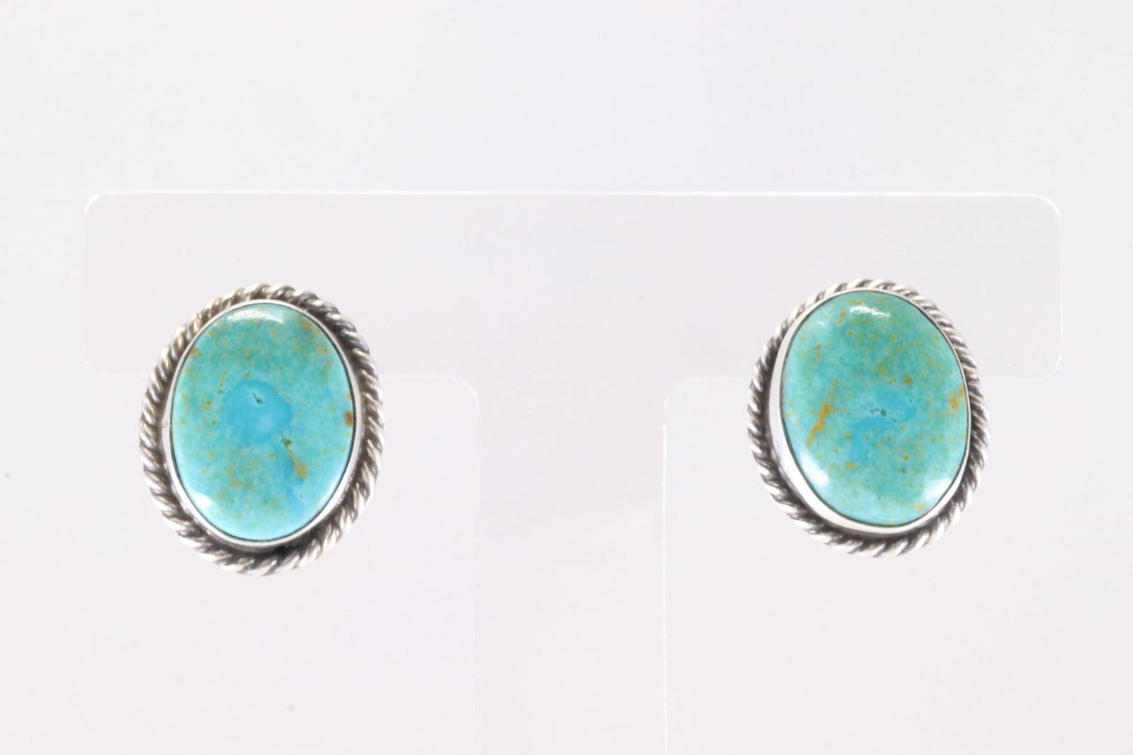 Native America Navajo Sterling Silver Kingman Turquoise Post Earring's By Chassity Belone.: This is a Native America Navajo Sterling Silver Kingman Turquoise Post Earring's By Chassity Belone. Stamp C.Belone.