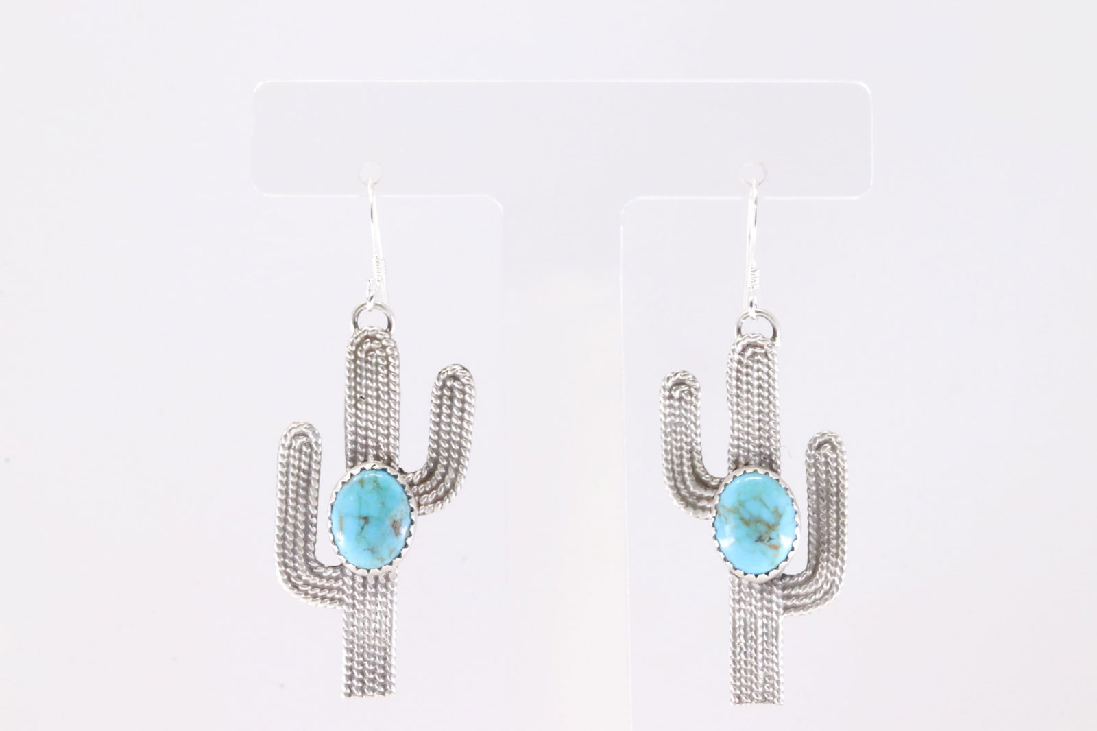 Native America Navajo Sterling Silver Turquoise Cactus Dangling Earring's By Annette Chiquito.: This is a Native America Navajo Sterling Silver Turquoise Cactus Dangling Earring's By Annette Chiquito. Stamp A.
