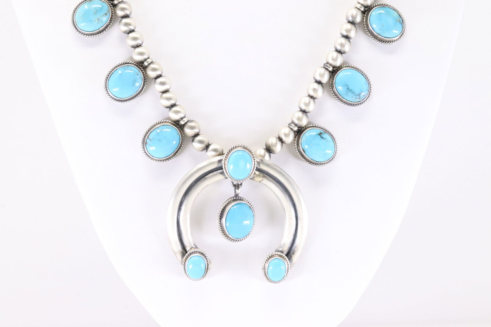 Native America Navajo Sterling Silver Turquoise Necklace & Earring's Set By T. - 6