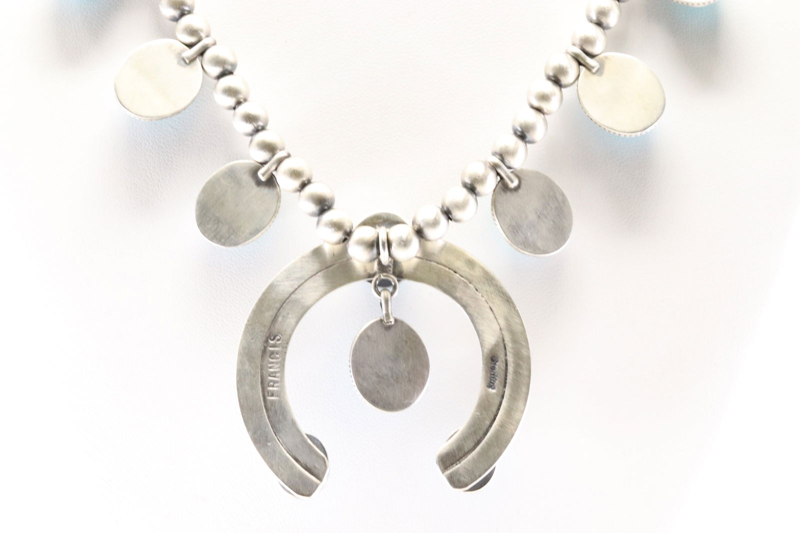 Native America Navajo Sterling Silver Turquoise Necklace & Earring's Set By T. - 7