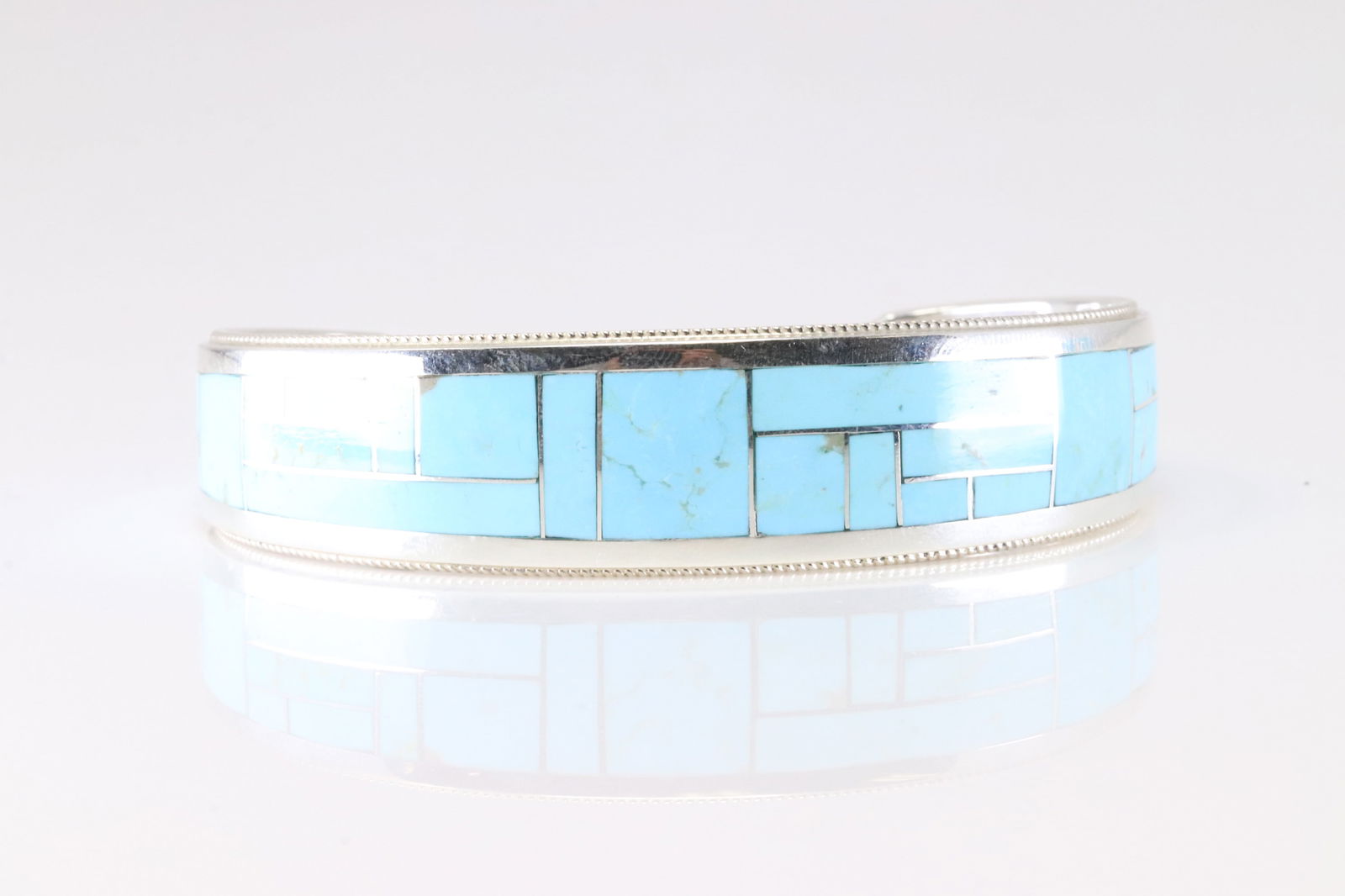 Native America Navajo Sterling Silver Turquoise Inlay Bracelet Cuff By RGB. (1 of 3)