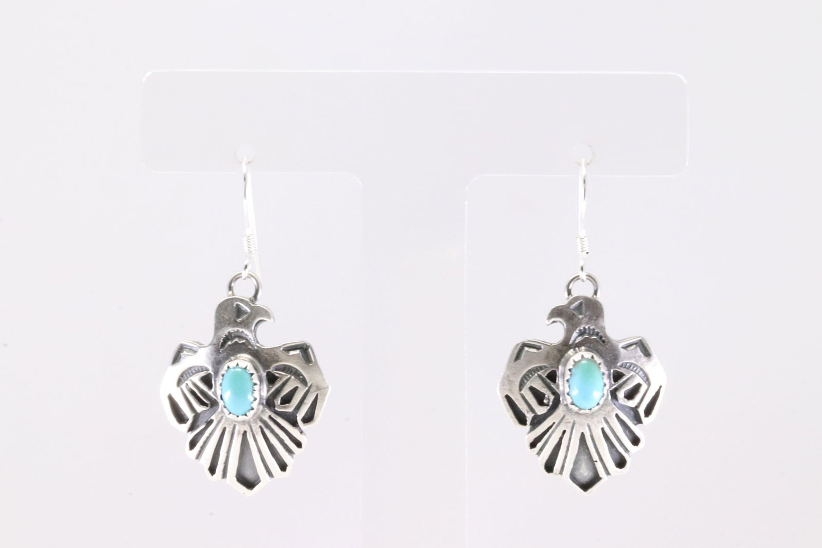 Native America Navajo Sterling Silver Turquoise Thunderbird Dangling Earring's By Genevieve (1 of 4)