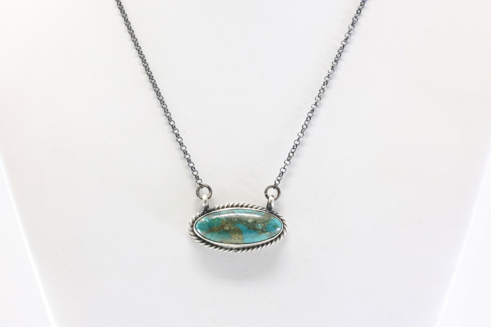 Native America Navajo Sterling Silver Campitos Turquoise Necklace By Johnny Dixon. (1 of 4)